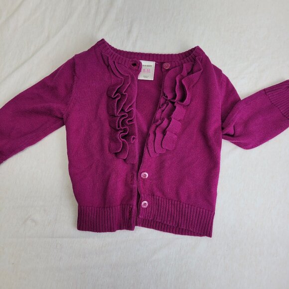 Old Navy Baby Girl's Cardigan Button Up Sweater Size 6 12 Months Purple Ruffle - Picture 1 of 13